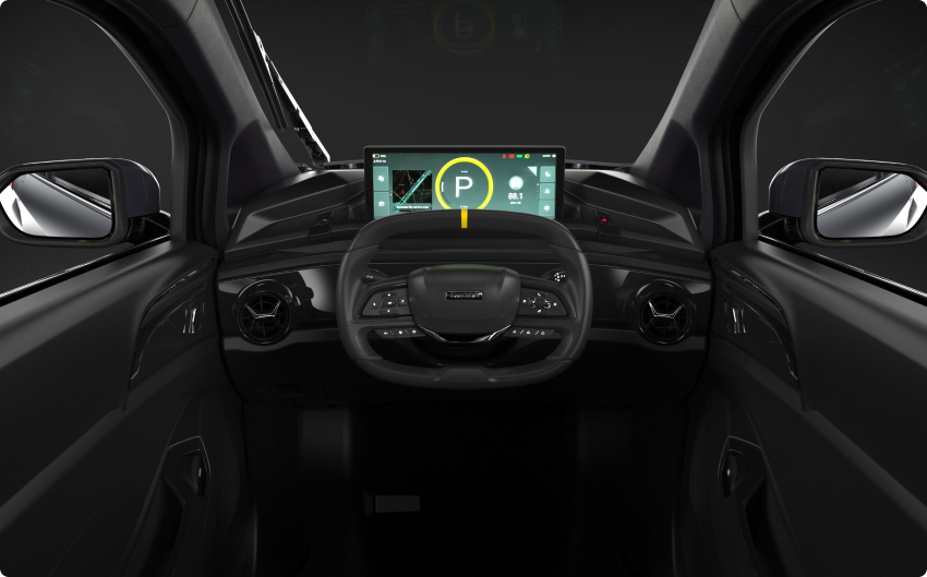 SWAPA Zip cockpit with steering wheel and digital display