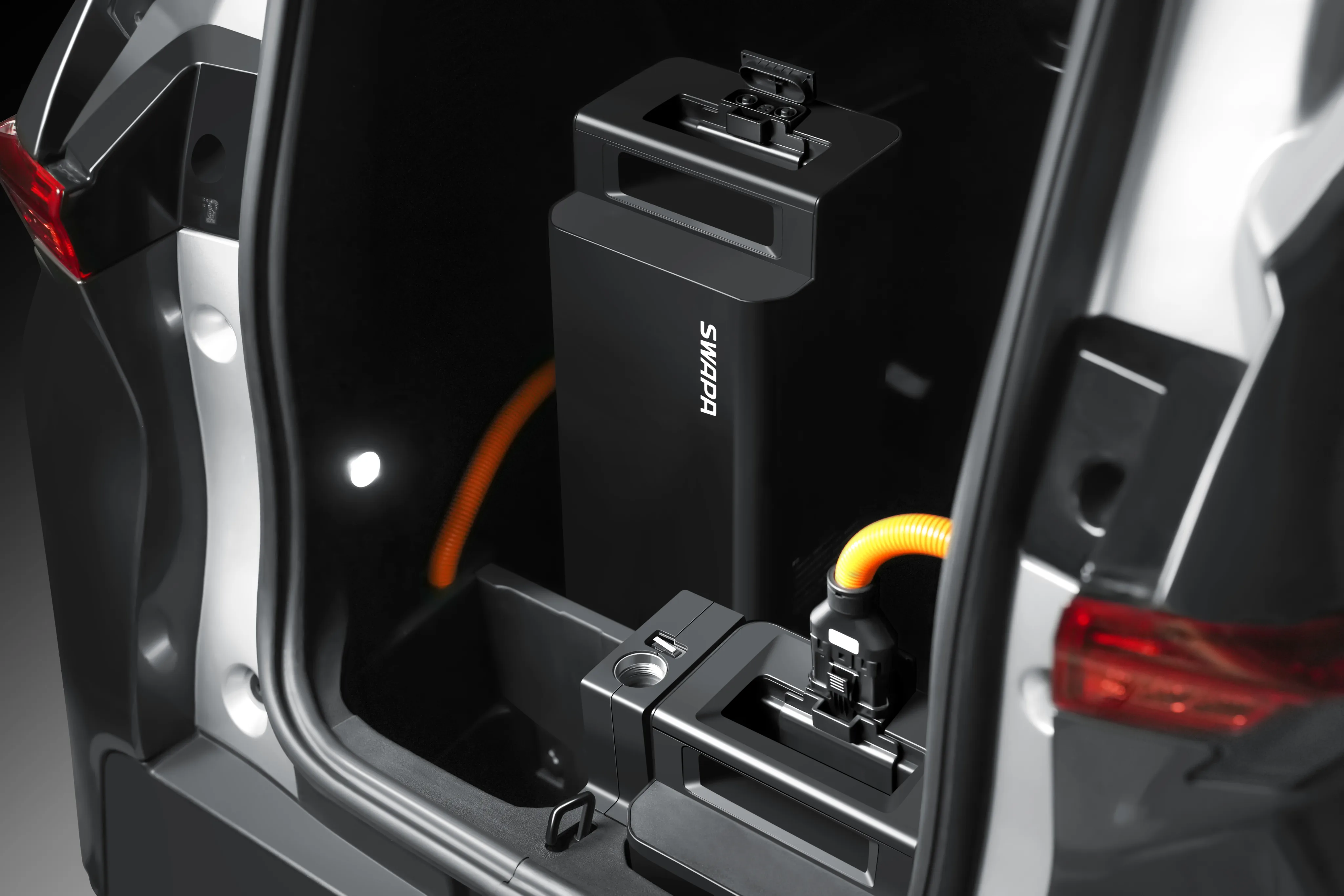 SWAPA removable battery pack installed in the vehicle rear compartment