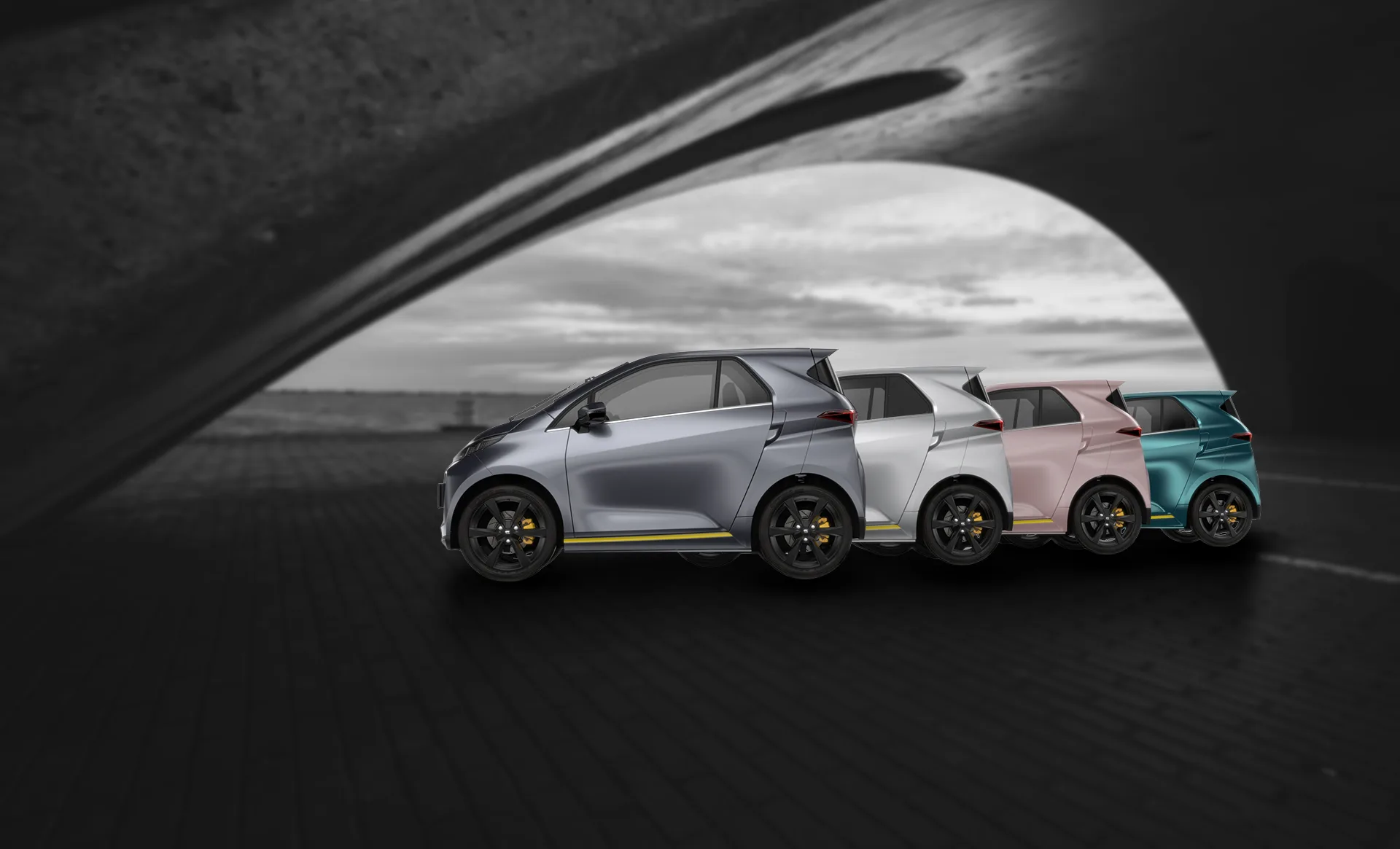 A lineup of SWAPA ZIP electric vehicles